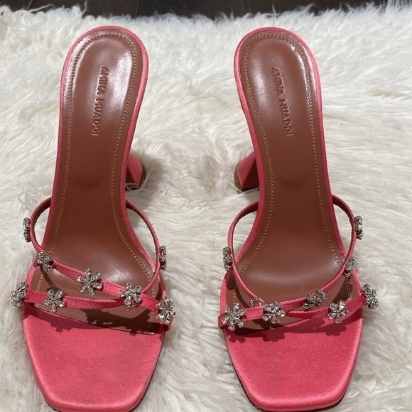 Amina Muaddi Lily‎ slipper 95 Crystal embellished satin heels size 37.5EU - Picture 3 of 14